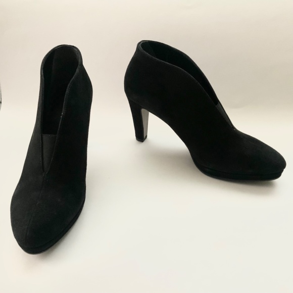 Gabor Amien Black Suede Heeled Booties Leather Slip On Ankle Boots Pumps 8.5 - Picture 7 of 12